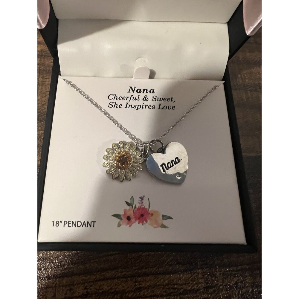 Truly Inspired silver-plated "Nana" heart and sunflower pendant necklace
